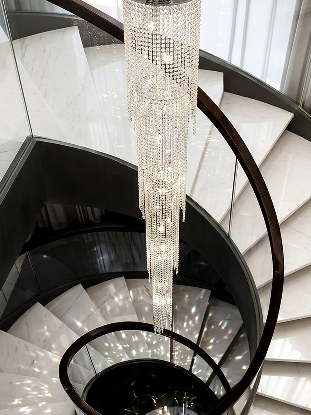 Long Vertical Crystal Cascade Chandelier