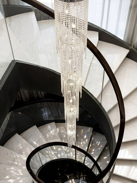 Long Vertical Crystal Cascade Chandelier