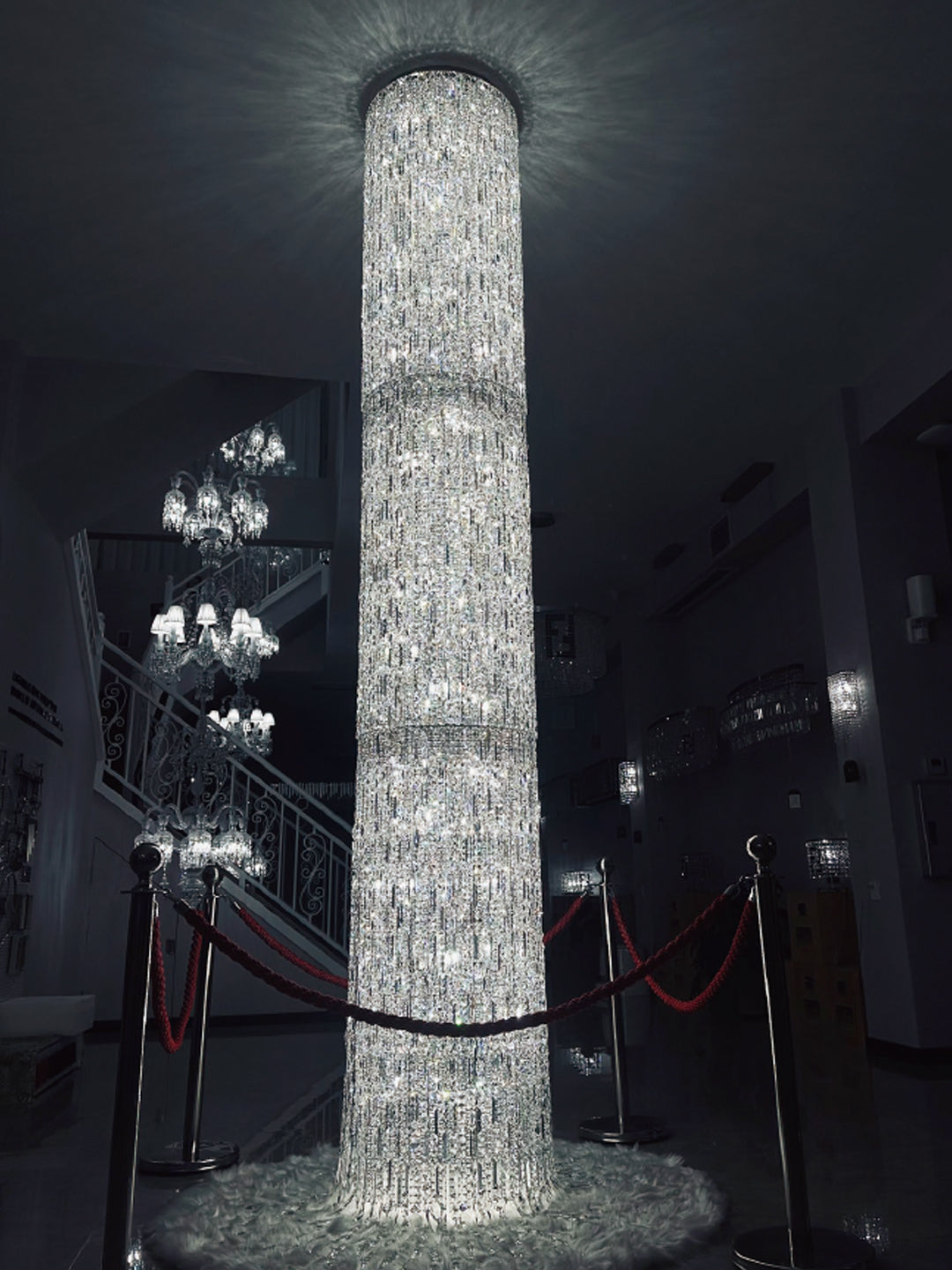 Long Cylinder Crystal Chandelier