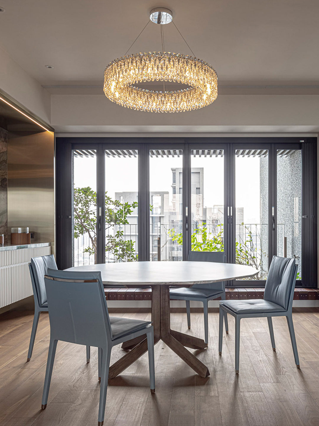 Round Two-Tier Gold Crystal Chandelier