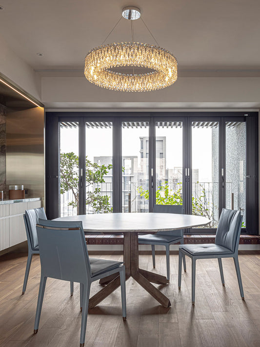 Round Two-Tier Gold Crystal Chandelier