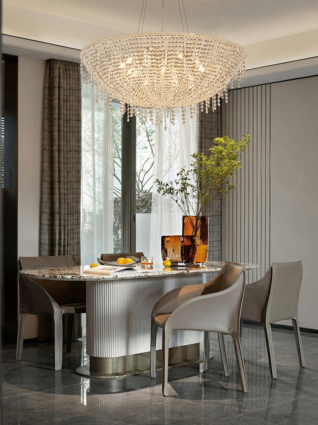 European Style Blue Beaded Bowl Chandelier