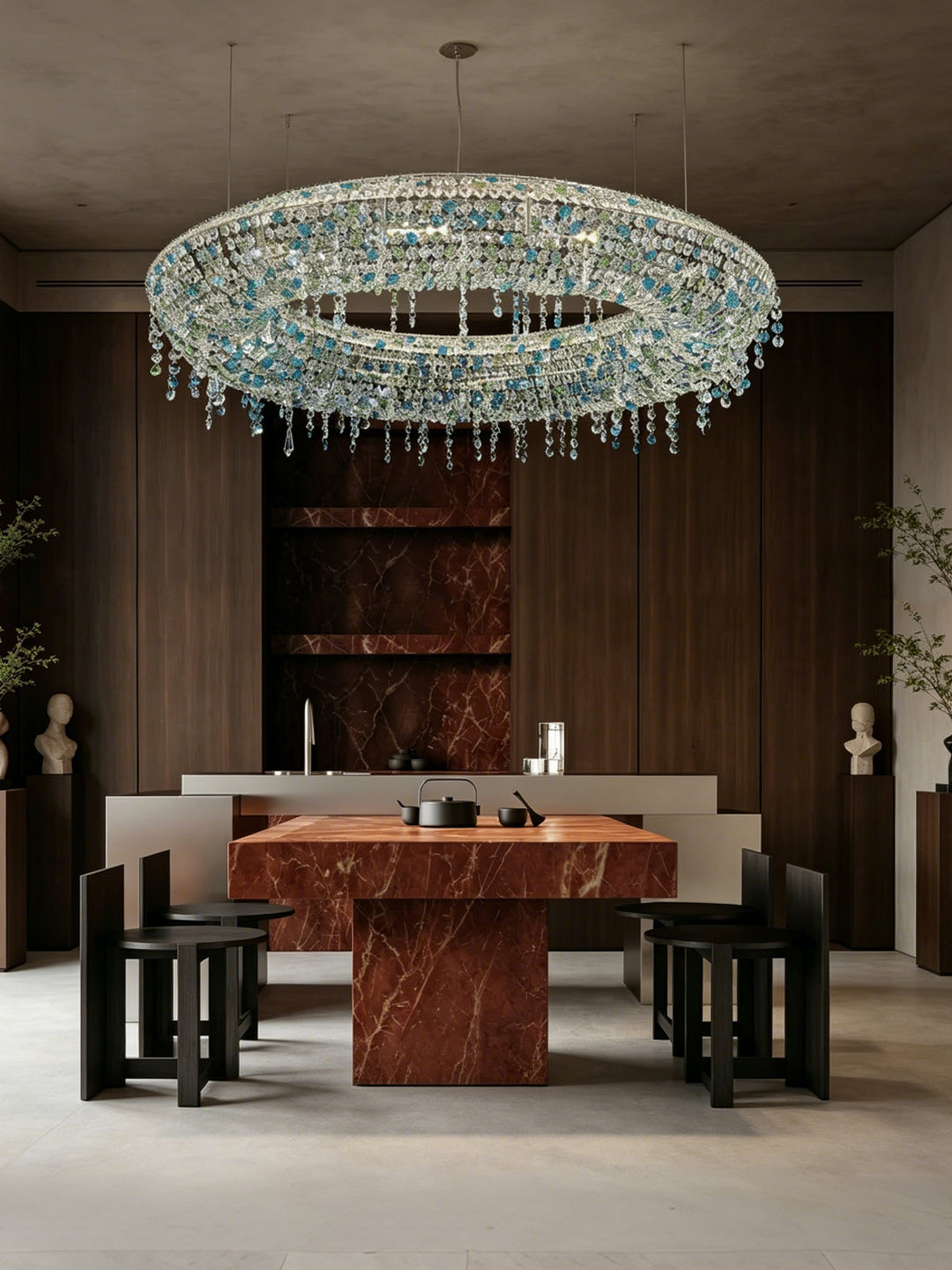 Modern Iridescent Crystal Ring Chandelier