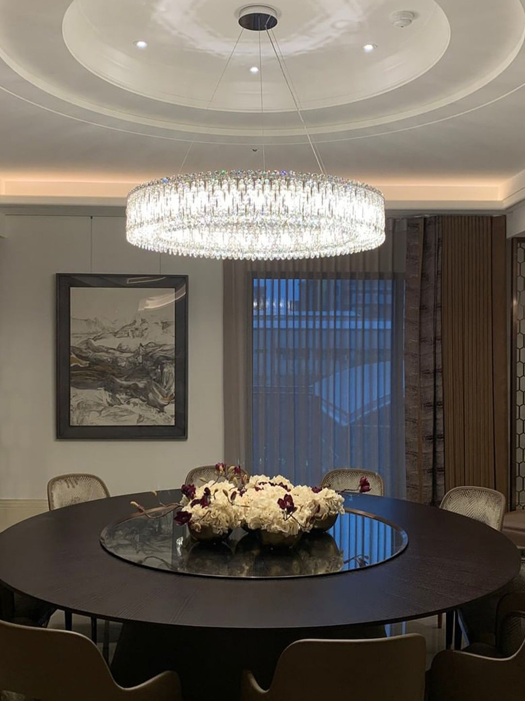 Round Two-Tier Gold Crystal Chandelier