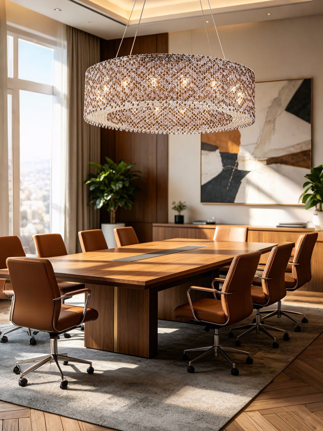 Large Round Crystal Drum Chandelier