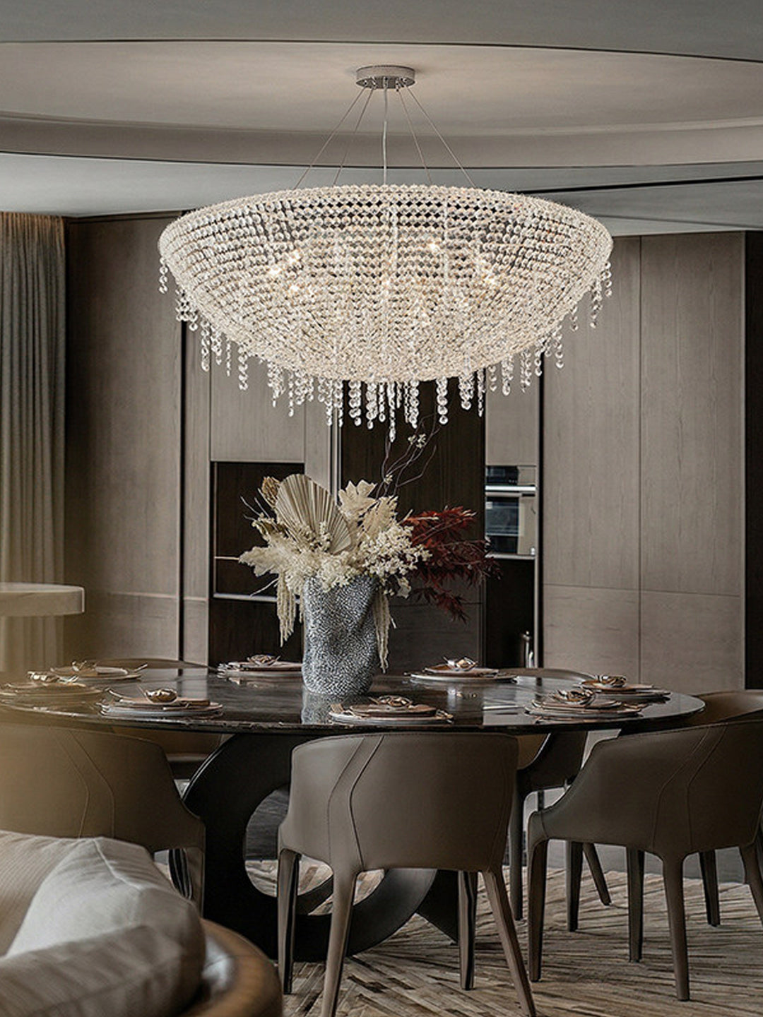 European Style Blue Beaded Bowl Chandelier