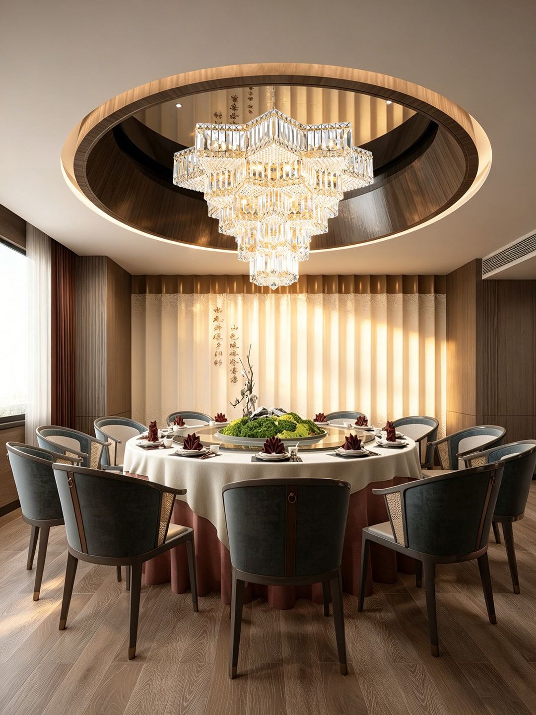 Tiered Pyramid Crystal Chandelier
