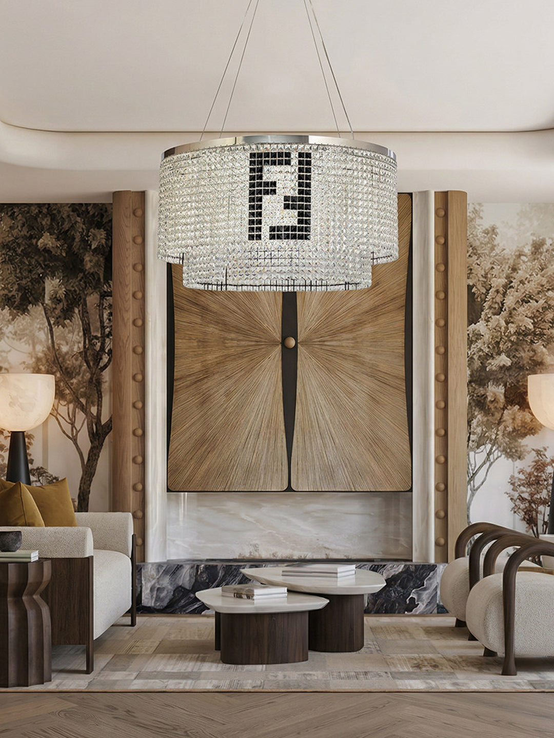 Pashari Double Tier Round Crystal Pendant Light