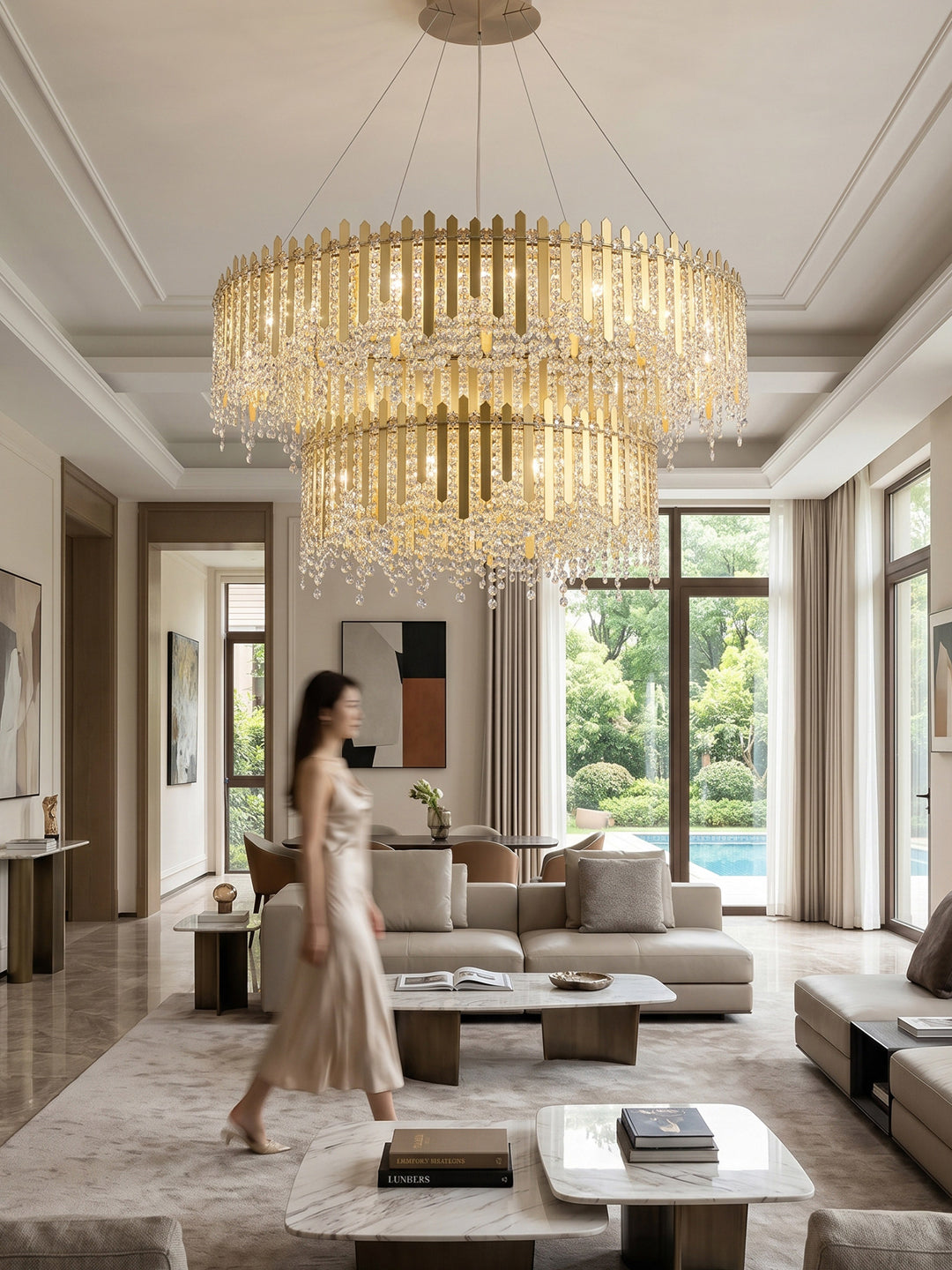 Two-Tier Amber Crystal Chandelier