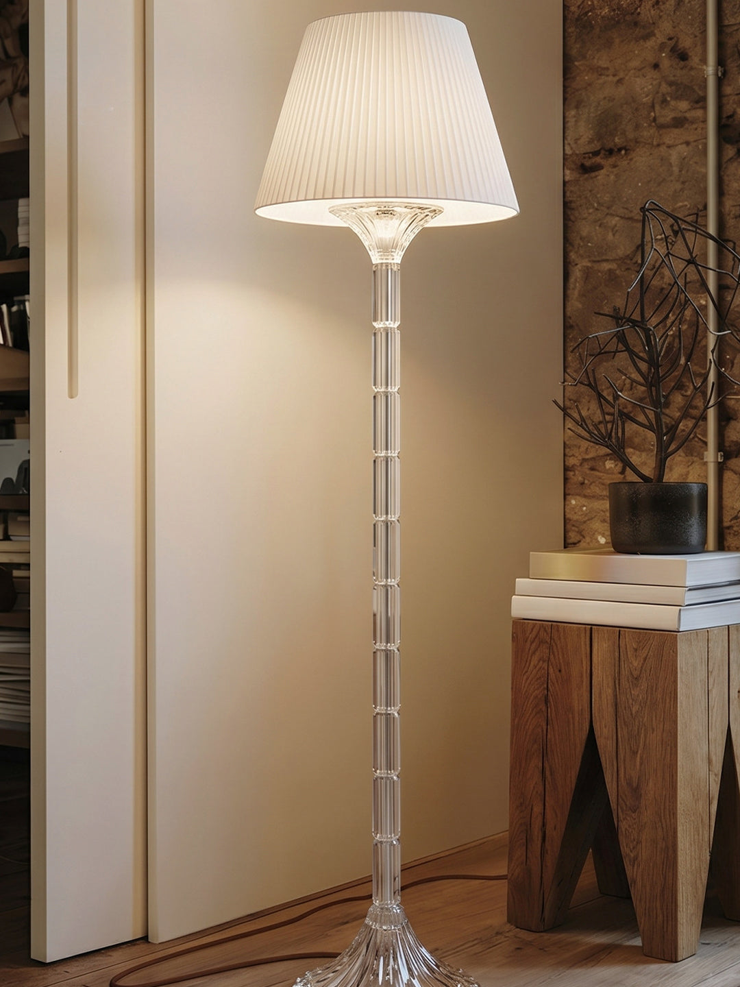 Crystal floor lamp with fabric shade