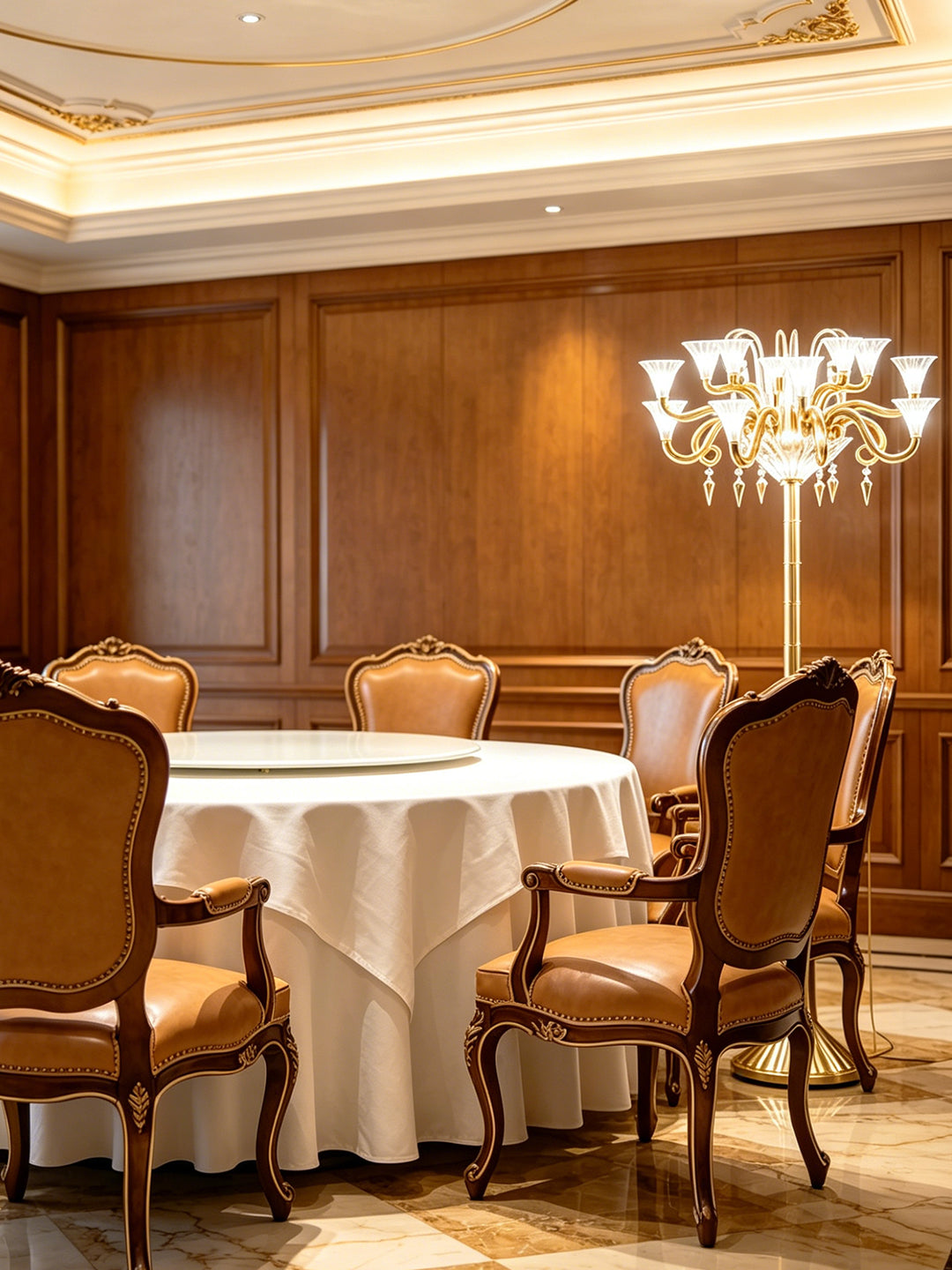 Gold crystal floor lamp with chandelier top