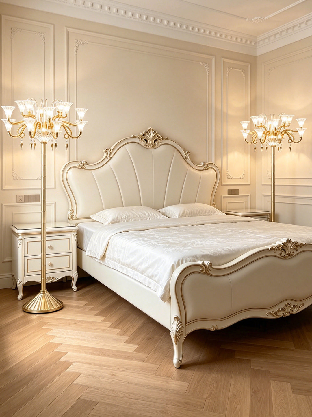Gold crystal floor lamp with chandelier top