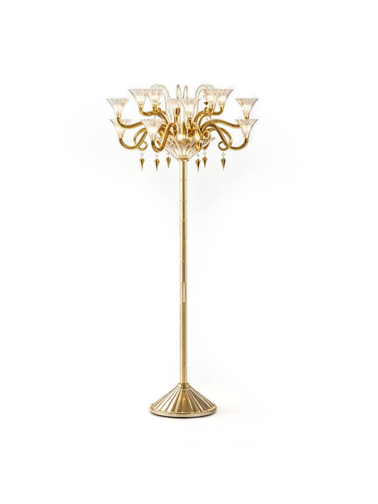 Gold crystal floor lamp with chandelier top
