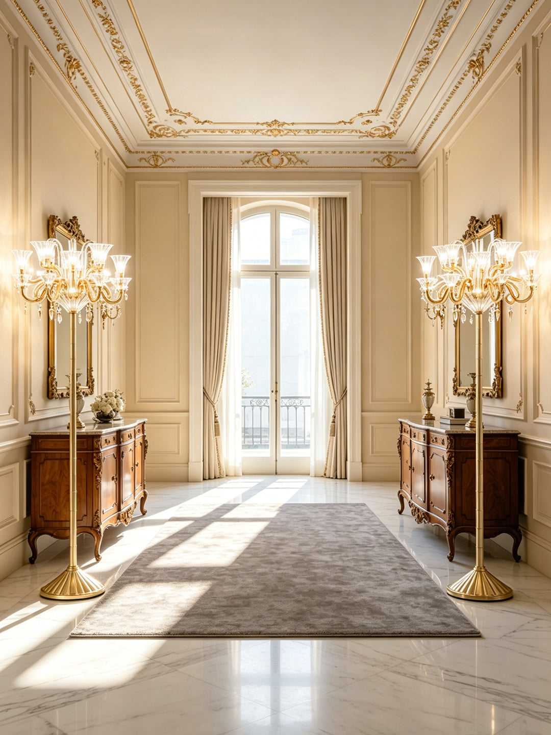 Gold crystal floor lamp with chandelier top