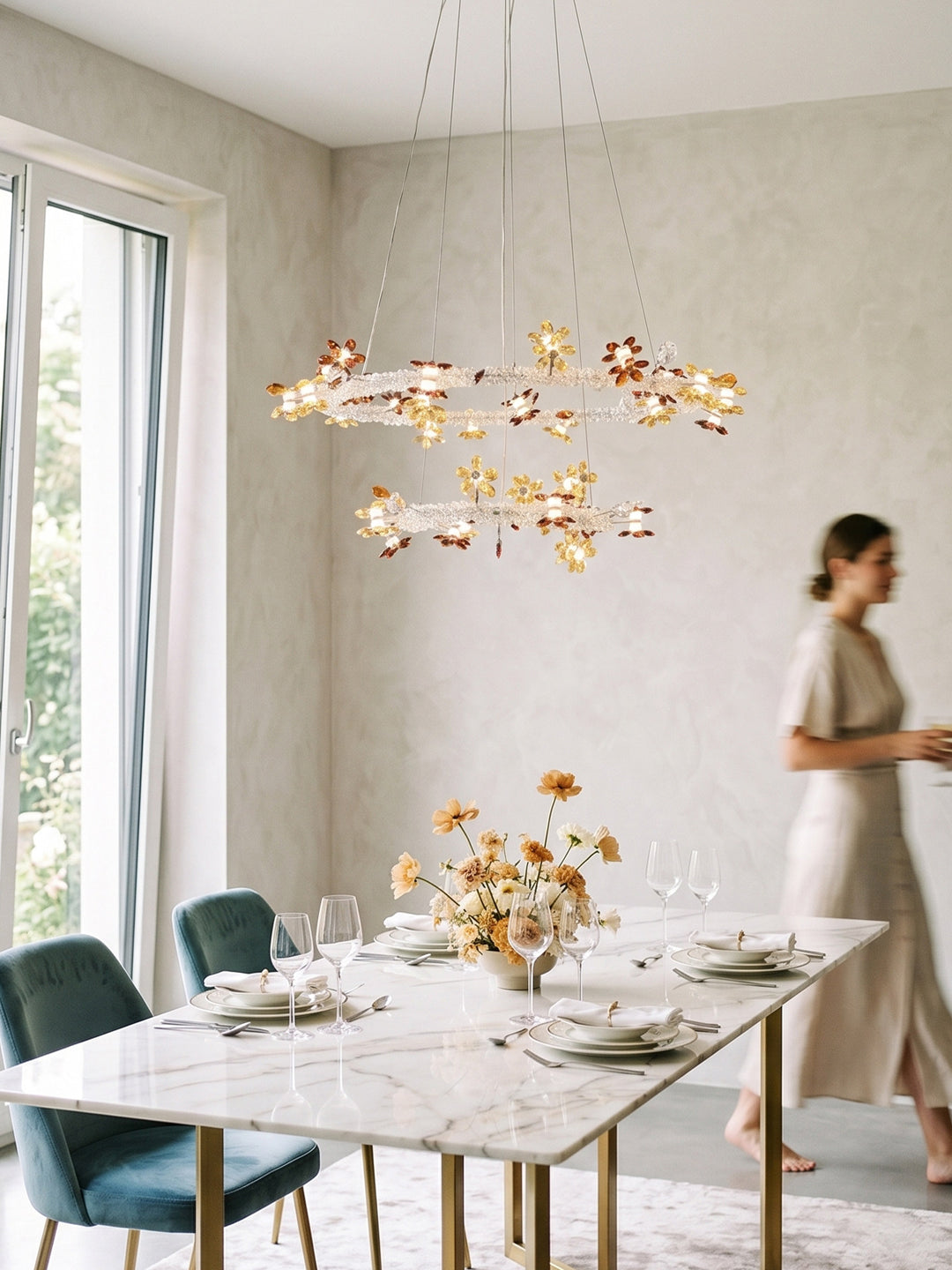 Double Tier Floral Crystal Chandelier