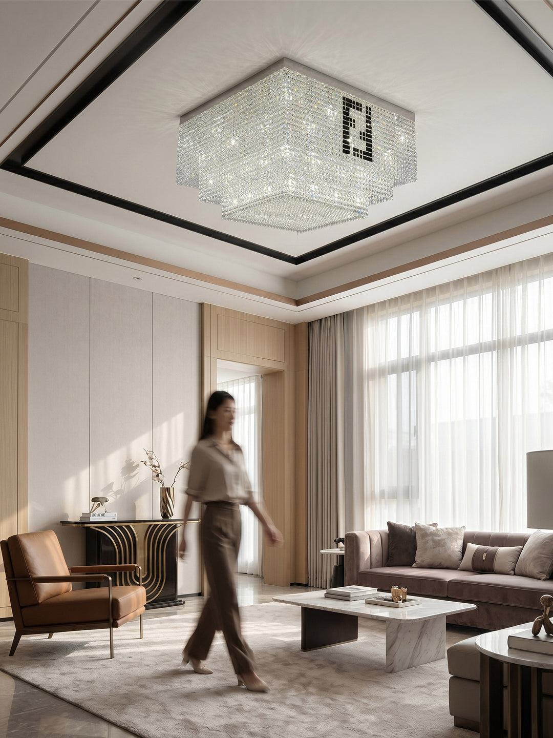 Two-Tier Square Crystal Flush Mount Light