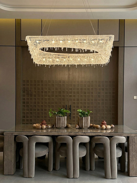 Modern Tiered Crystal Linear Chandelier
