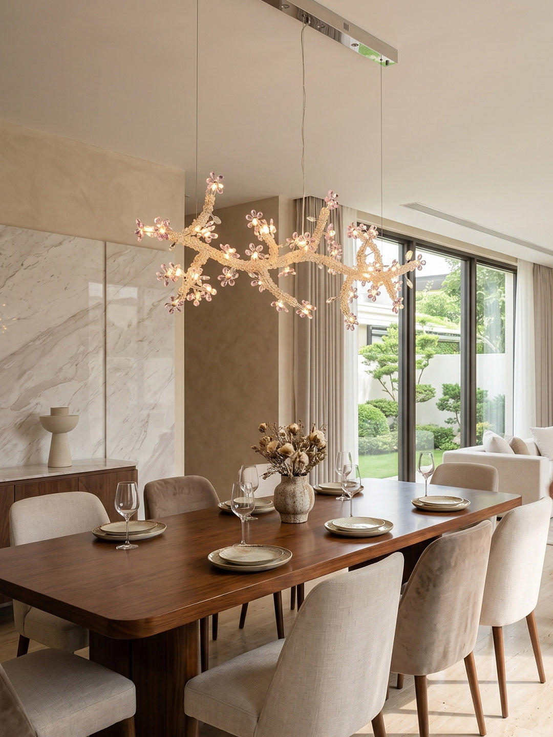 Long Gold Branch Floral Pendant Light