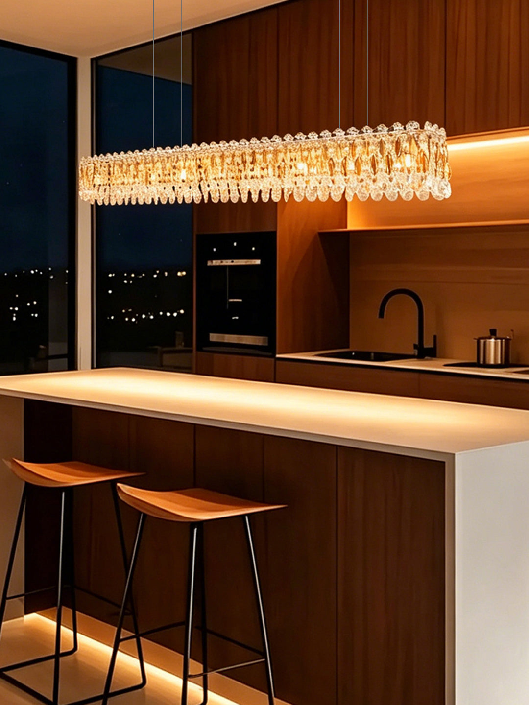 Linear Gold-Tone Crystal Kitchen Island Chandelier