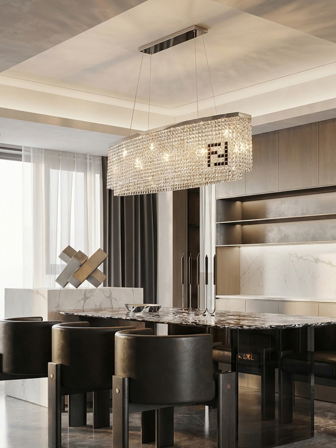 Curved Linear Crystal Kitchen Island Pendant