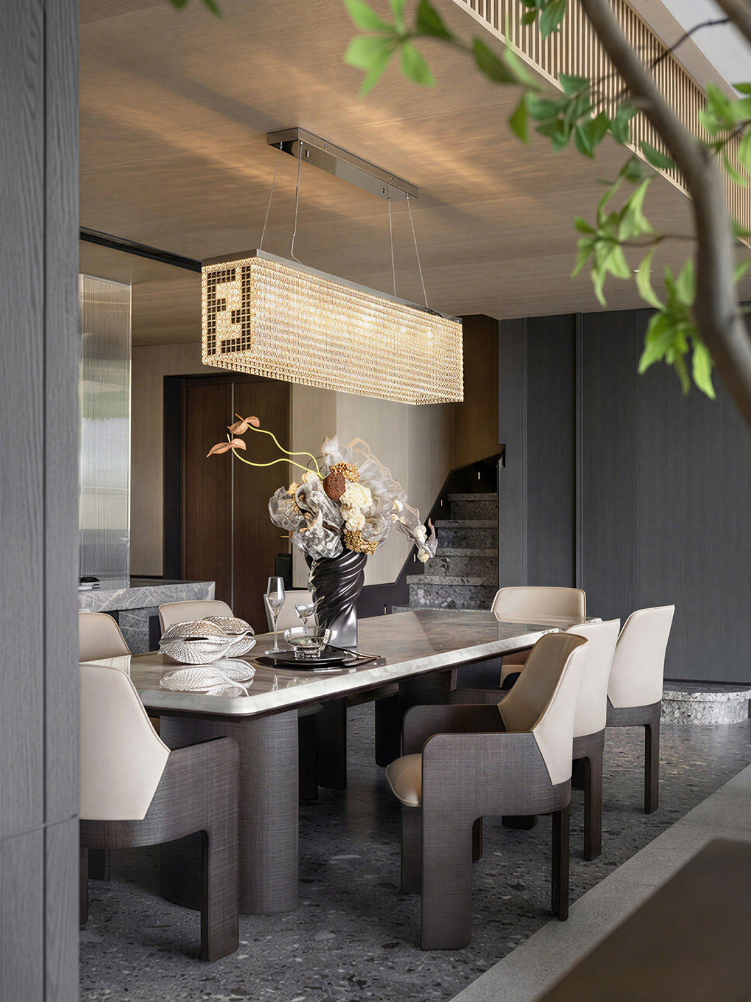 Rectangular Crystal Kitchen Island Pendant