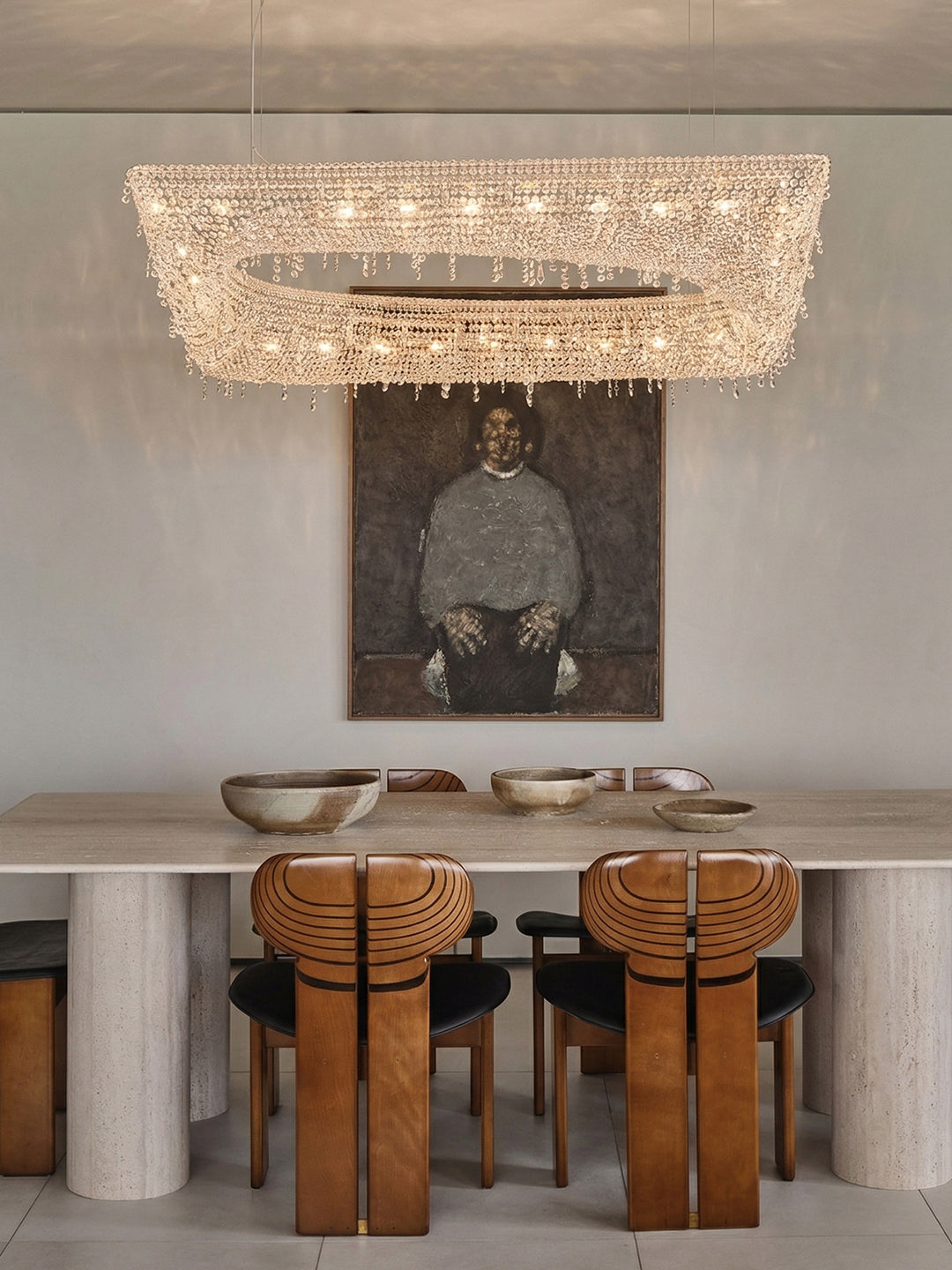 Modern Tiered Crystal Linear Chandelier