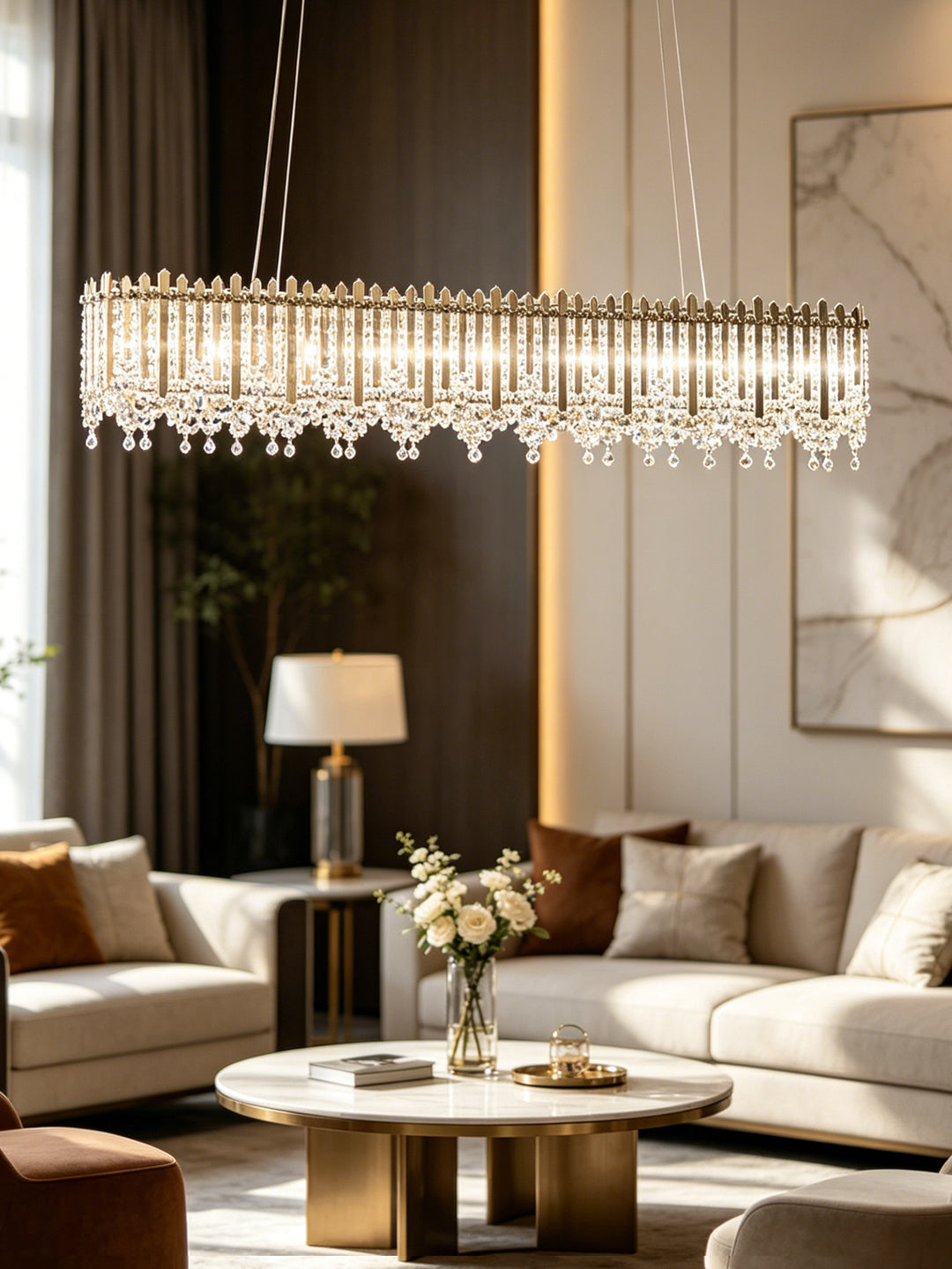 Linear Chrome Crystal Kitchen Island Chandelier
