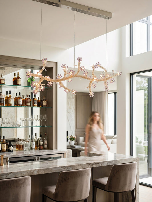 Long Gold Branch Floral Pendant Light