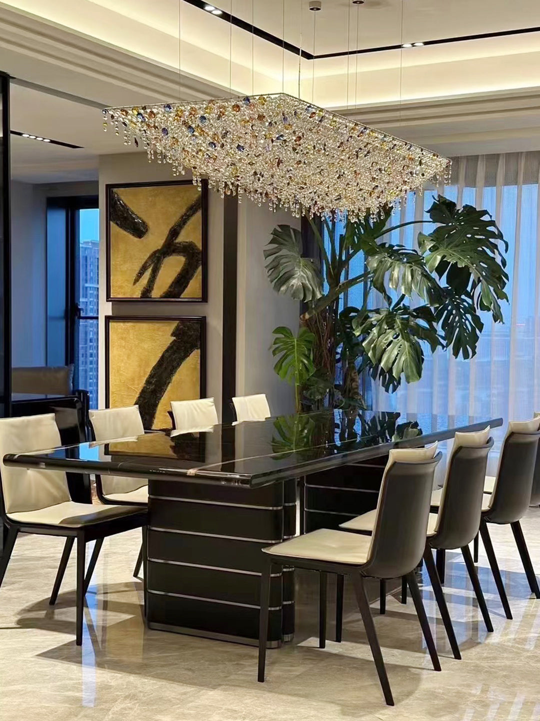 Modern Rectangular Crystal Chandelier