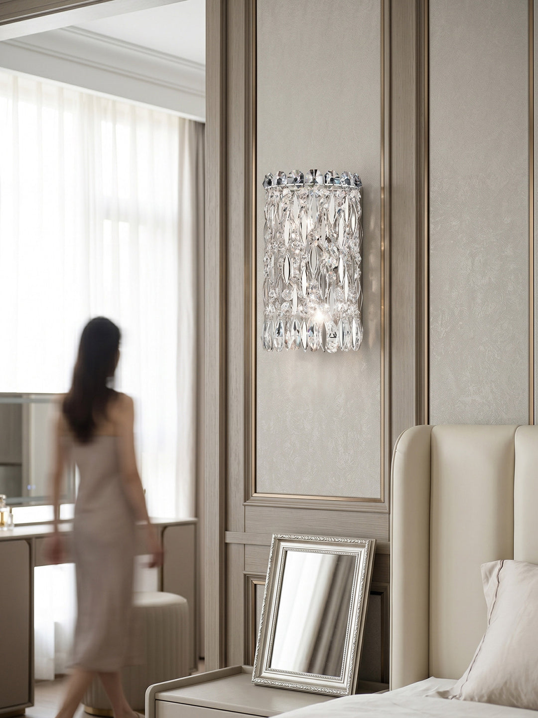 Cylindrical Waterfall Crystal Wall Sconce