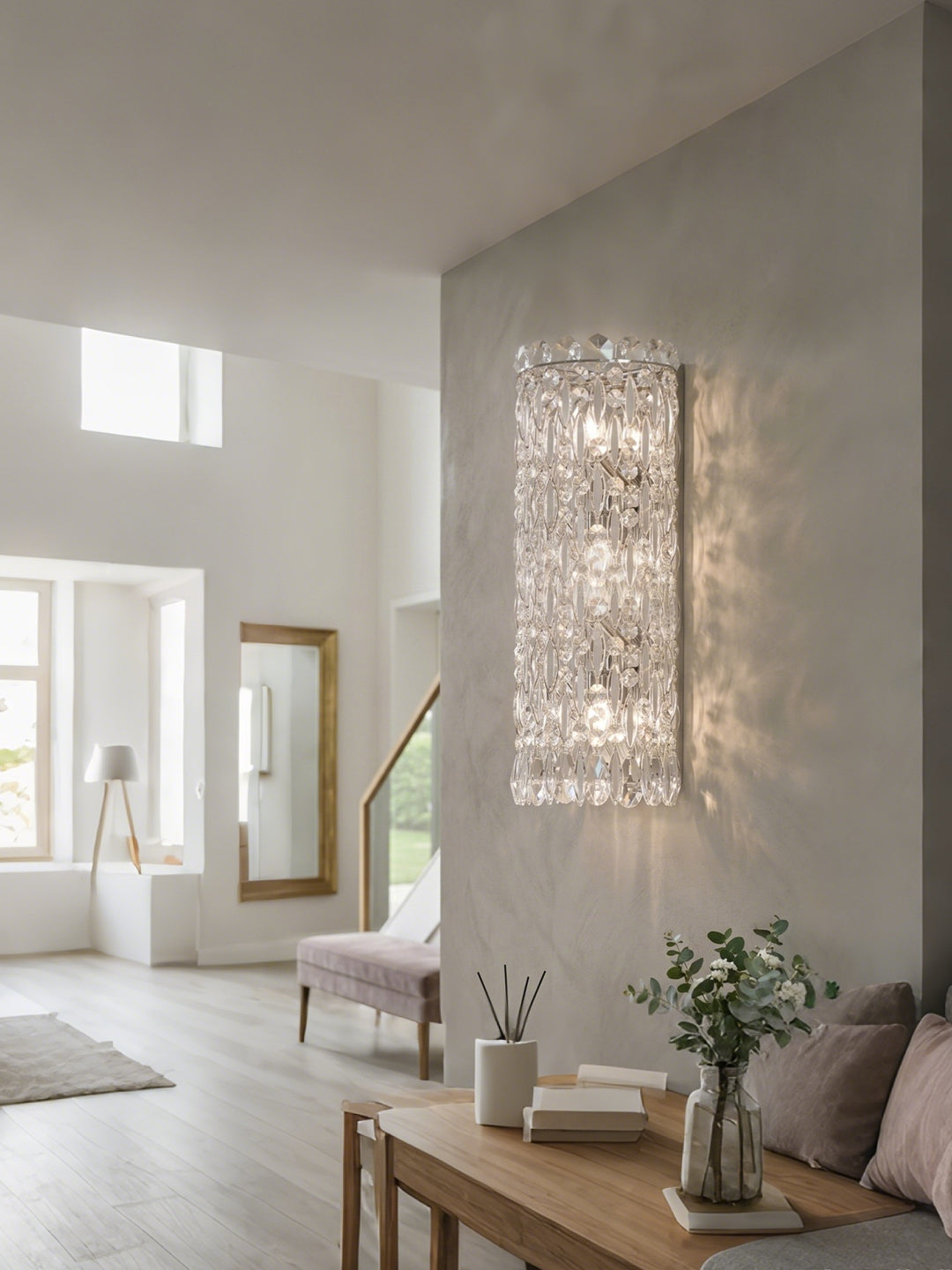 Cylindrical Waterfall Crystal Wall Sconce