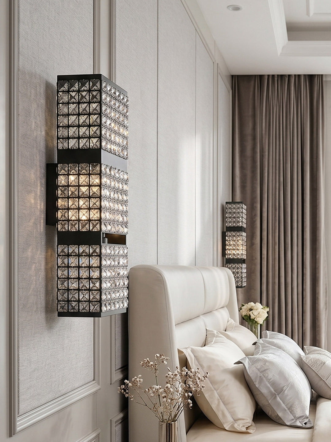 Three-Tier Black & Clear Crystal Wall Sconce