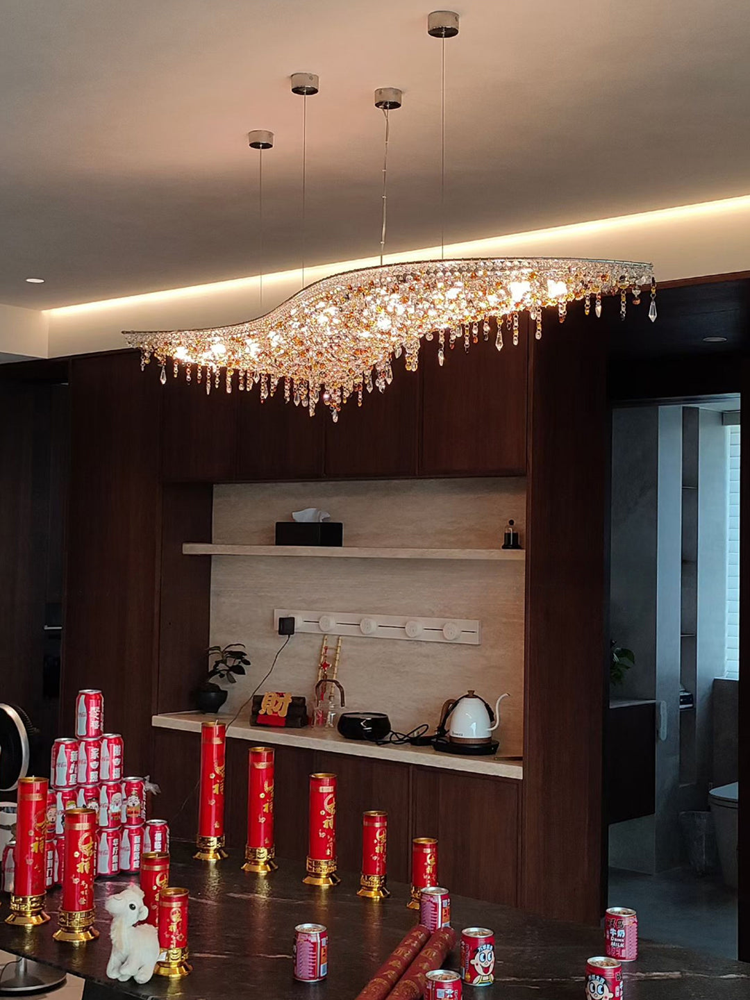 Wavy Linear Crystal Chandelier