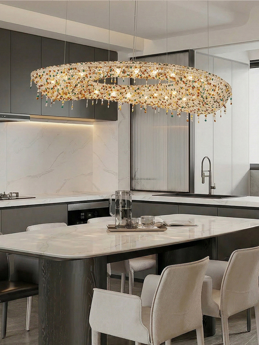 Multicolor Crystal Ring Chandelier