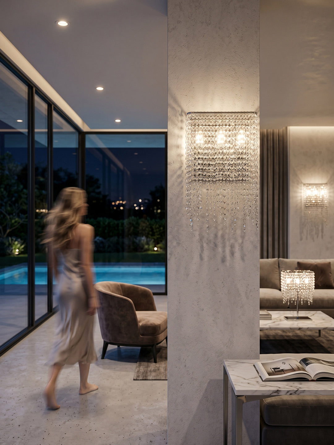 Rectangular Crystal Waterfall Chandelier