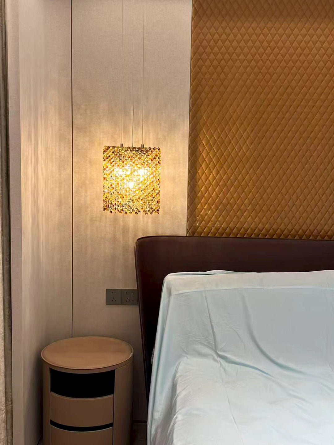 Gold-Tone Cylindrical Crystal Pendant Light