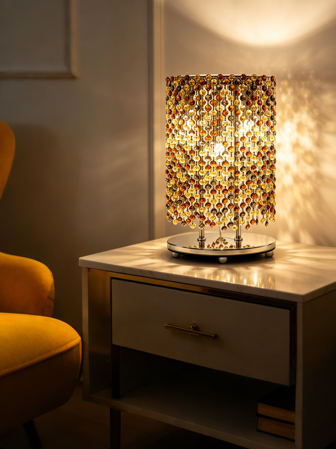Amber Crystal Cylinder Table Lamp