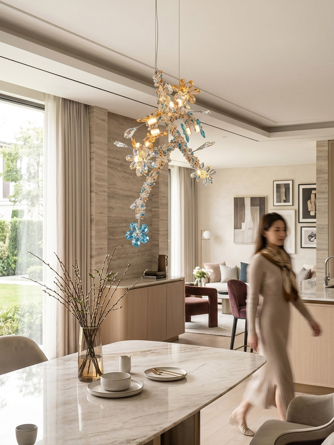 Green Crystal Tree Branch Chandelier
