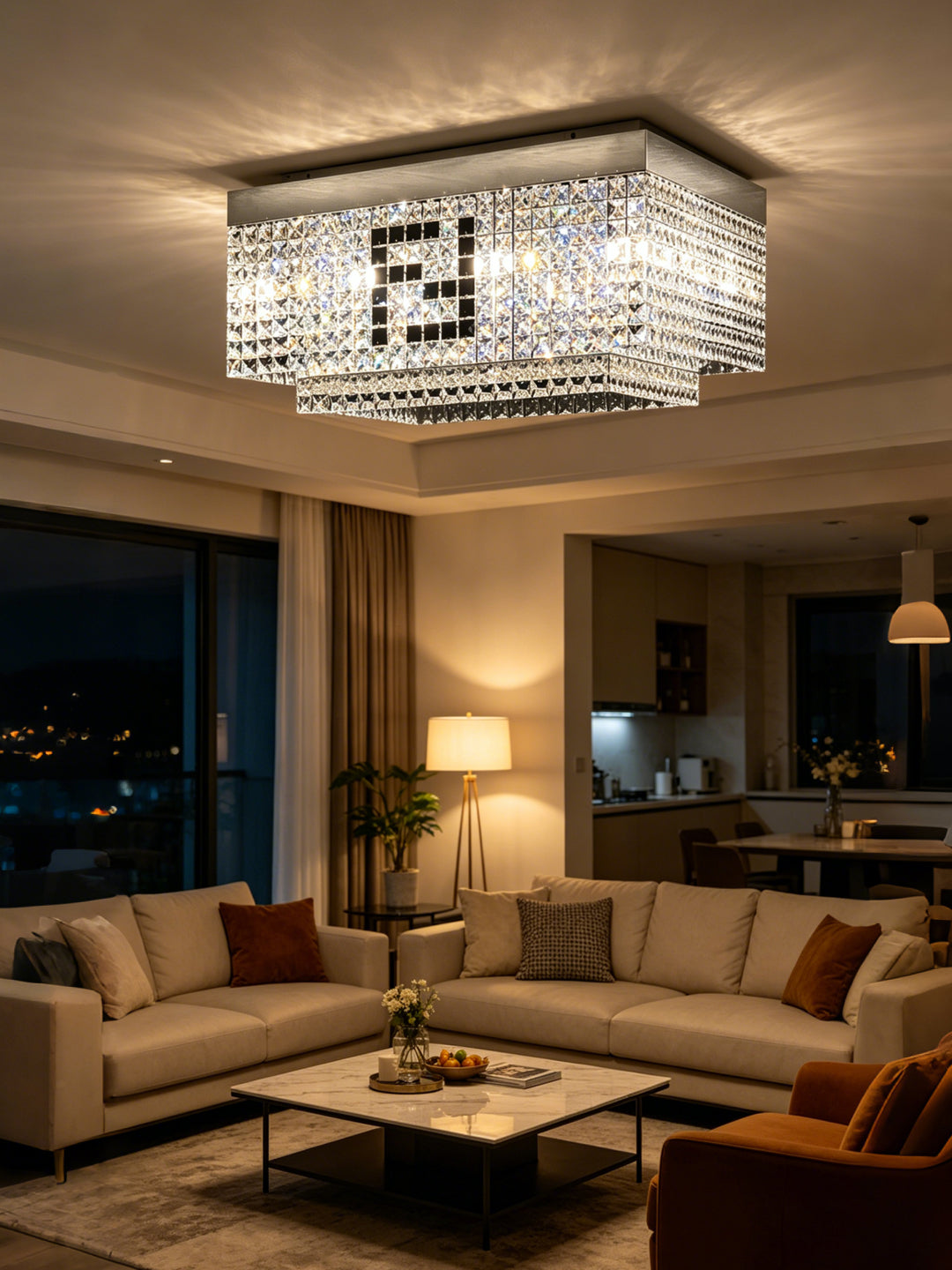 Rectangular Crystal Flush Mount Light