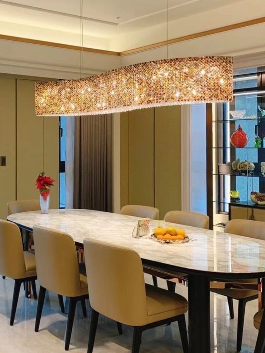 Wave-Shaped Gold Crystal Chandelier