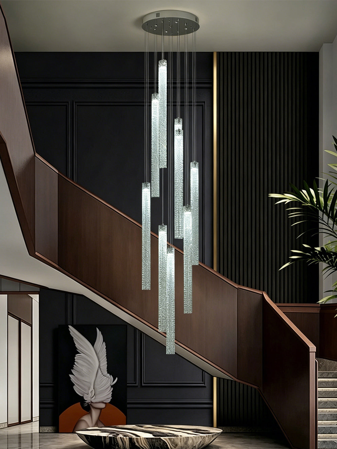 Modern Smoke Gray Glass Tube Chandelier
