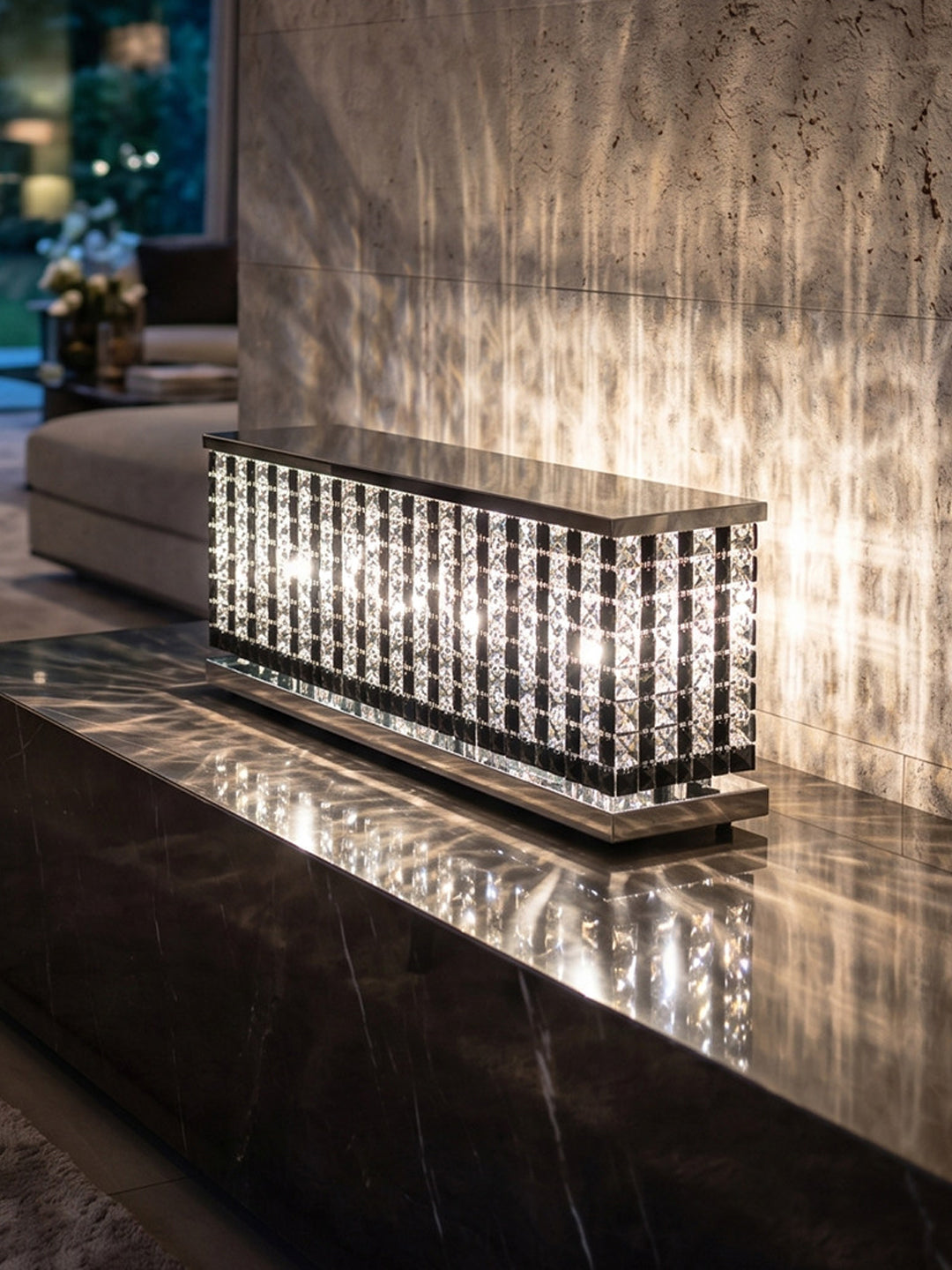 Rectangular Black & Clear Crystal Vanity Light