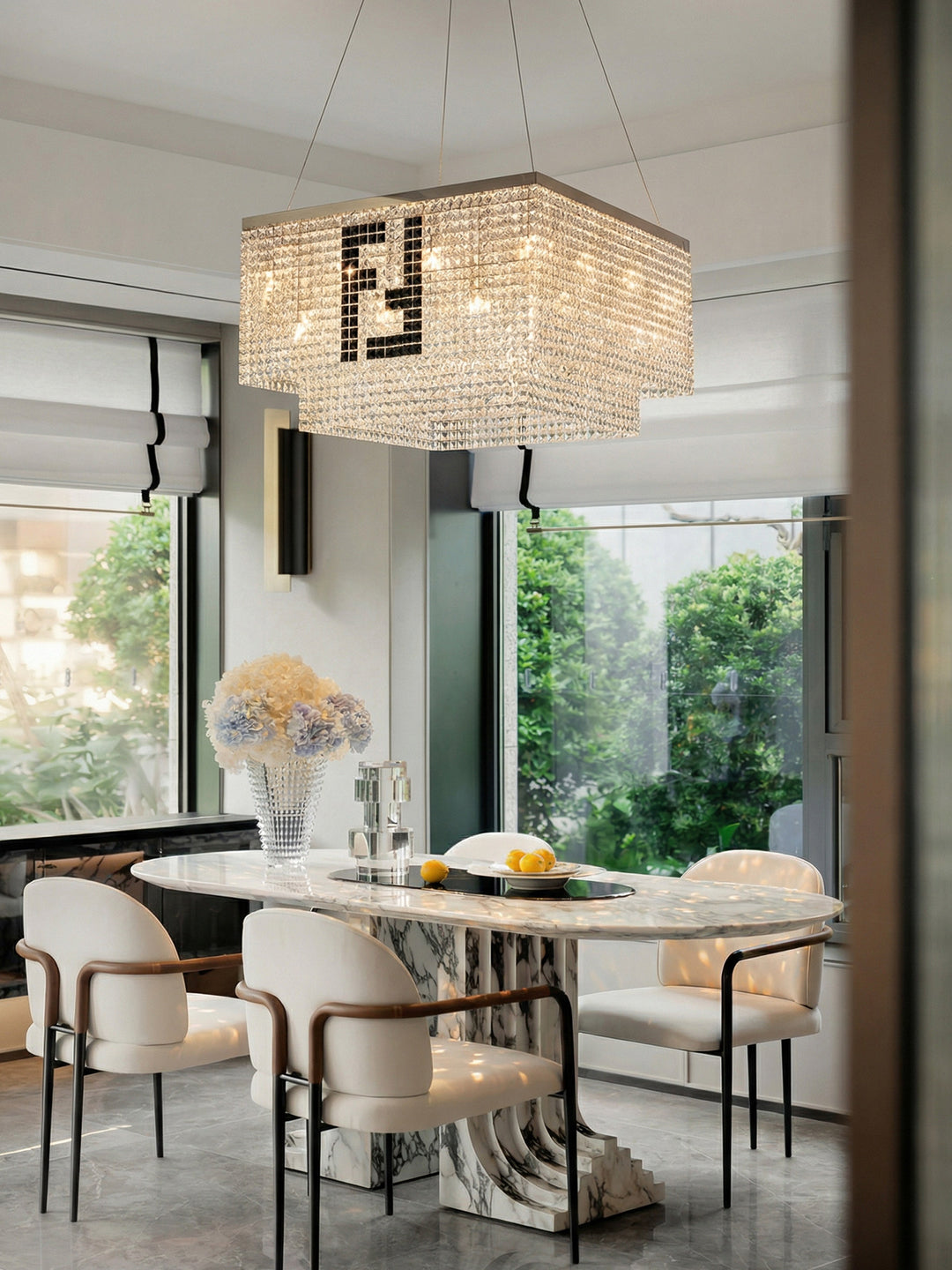 Square Two-Tier Crystal Pendant Light