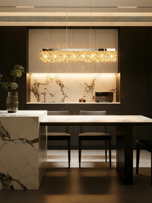 Linear Gold-Tone Crystal Chandelier
