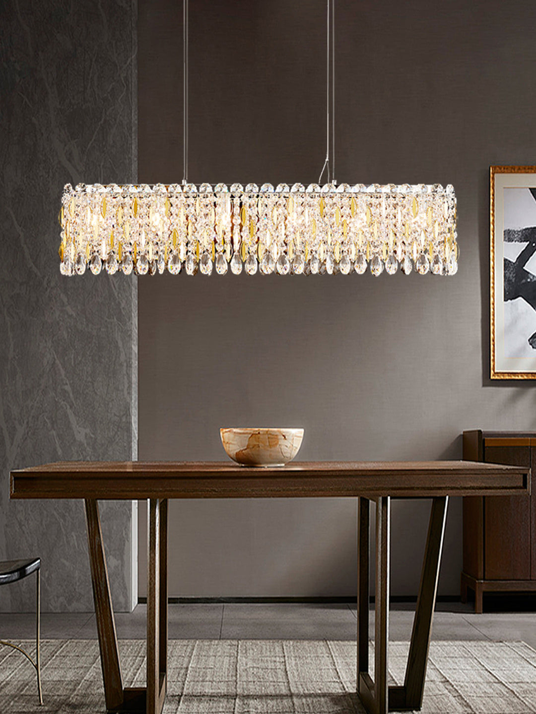 Linear Gold-Tone Crystal Kitchen Island Chandelier