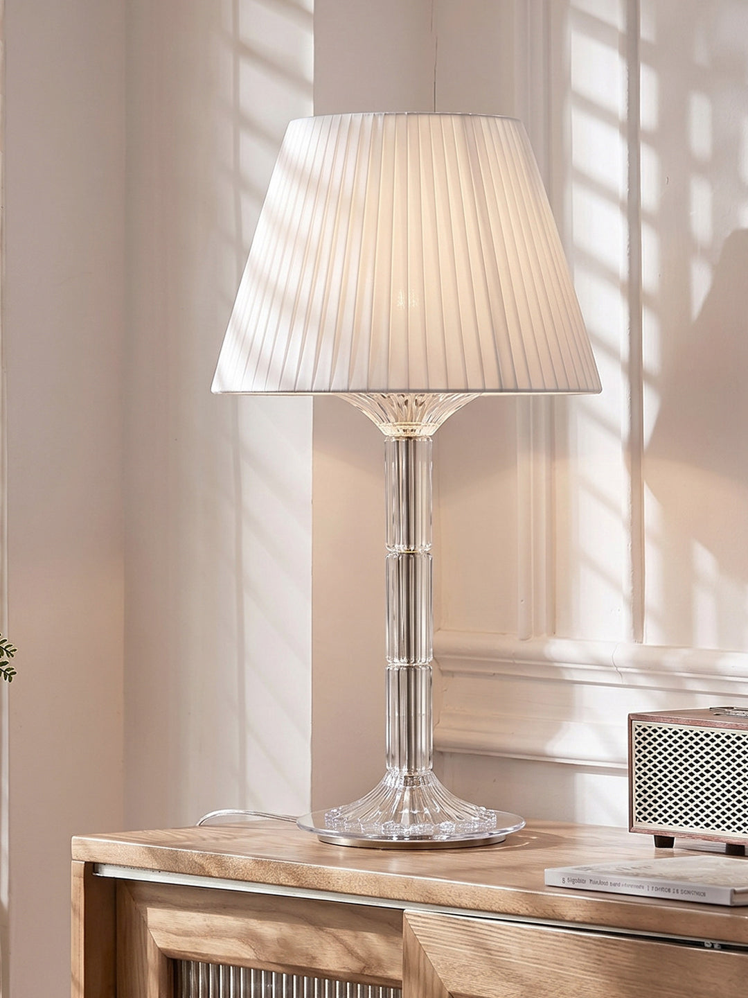 Crystal table lamp with fabric shade