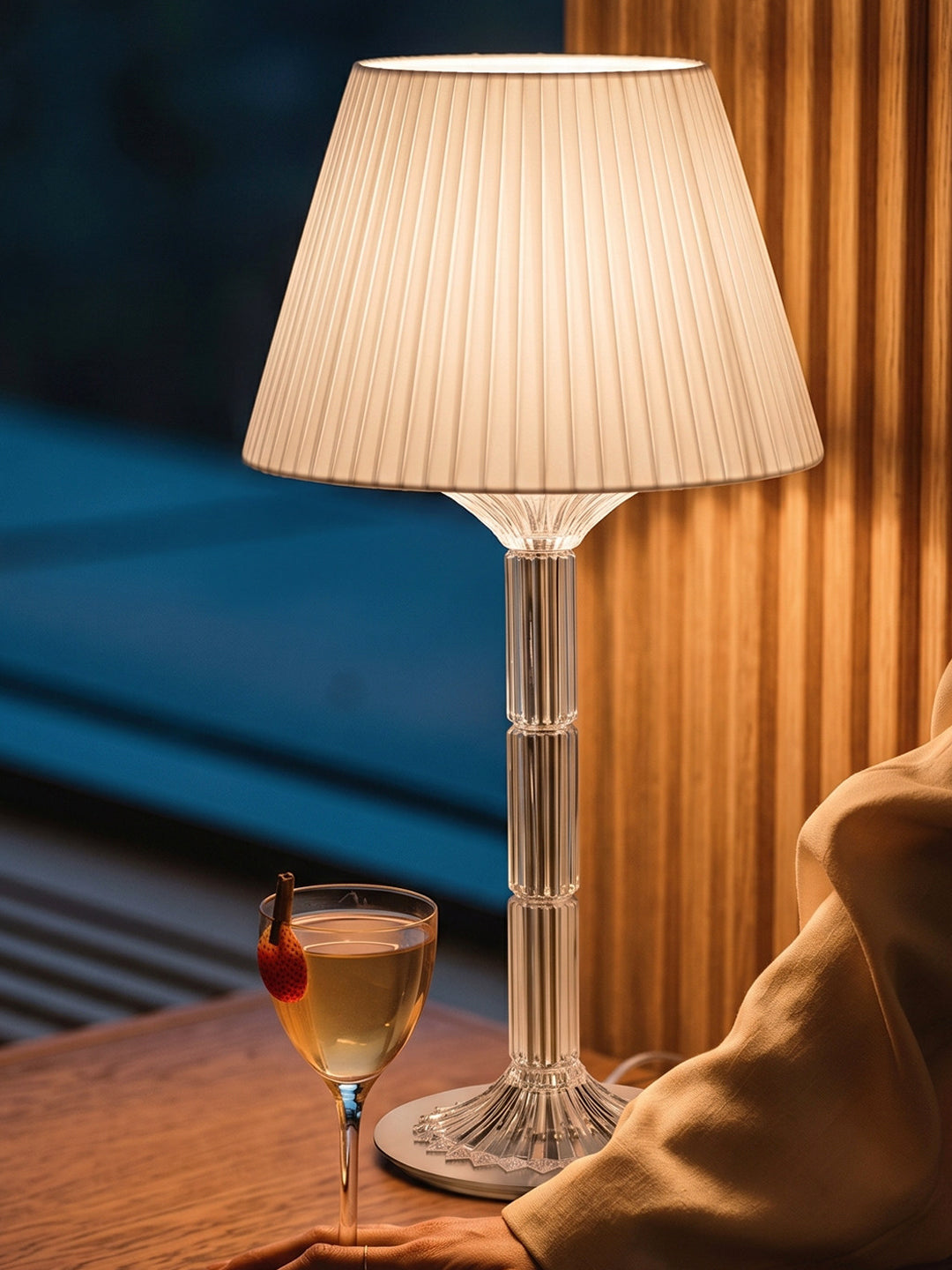 Crystal table lamp with fabric shade