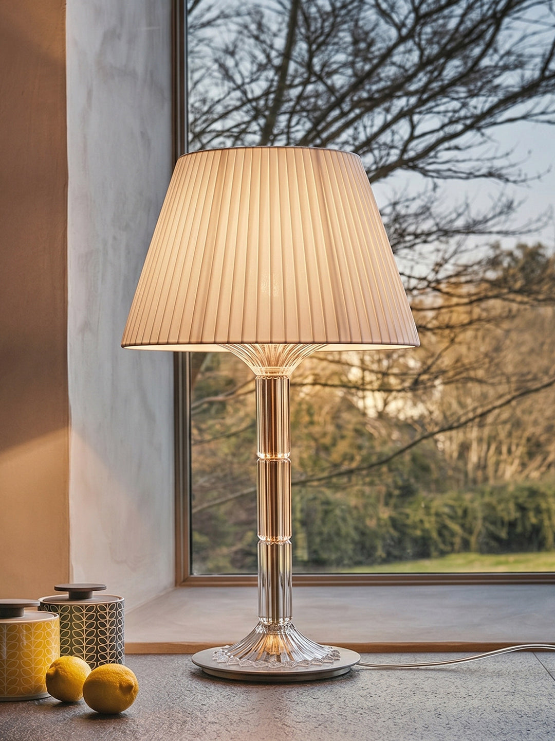 Crystal table lamp with fabric shade