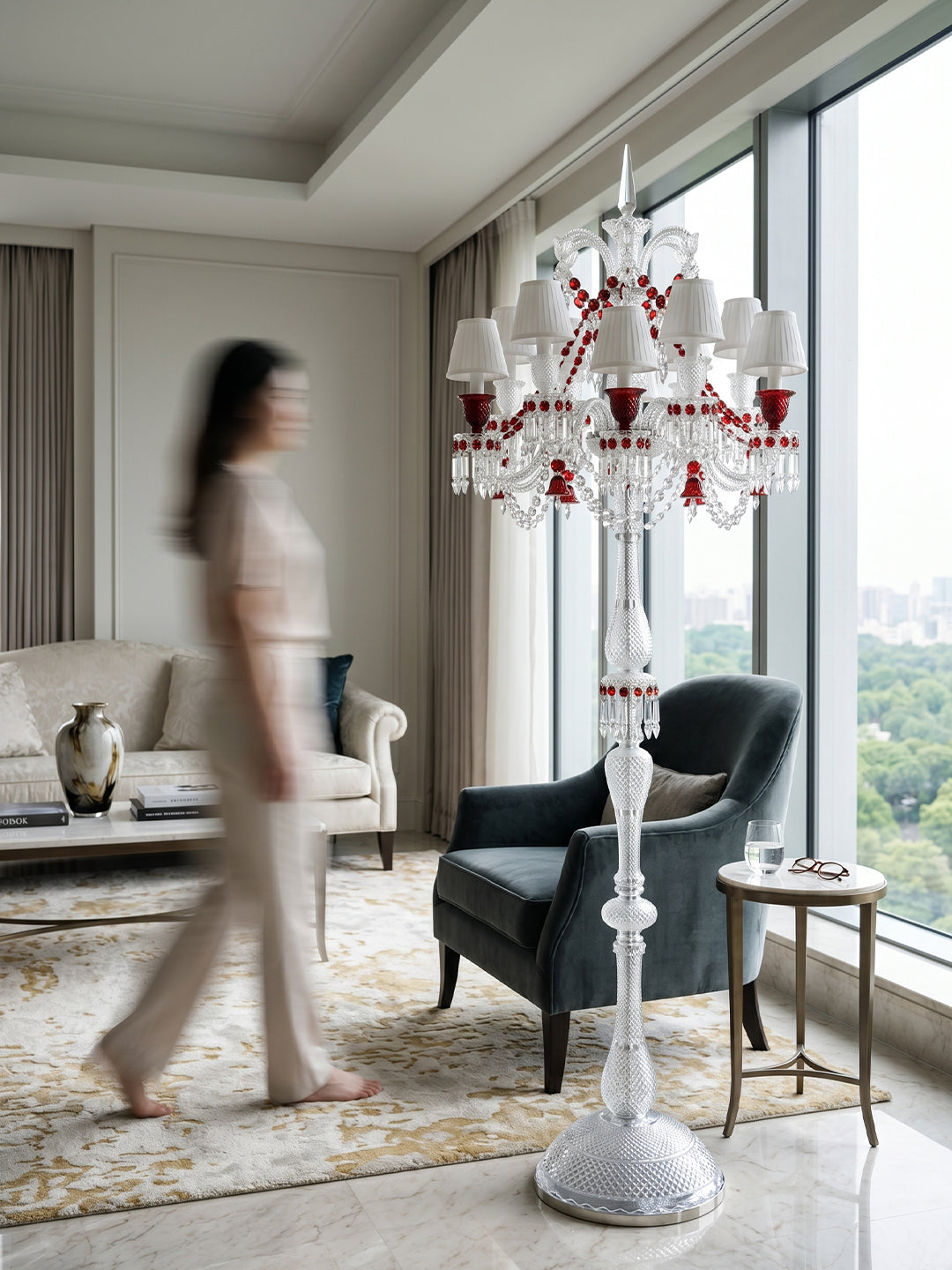 Baccarat-Style Red Crystal Floor Lamp