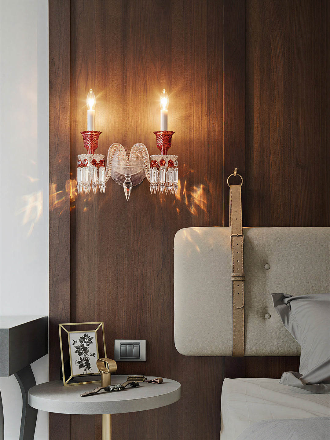 Baccarat-Style Red Crystal Wall Sconce